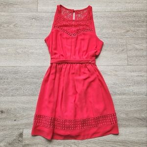 Iz Byer Poppy Red Dress Womens Small Sleeveless Lace Ribbon Tie Nwt